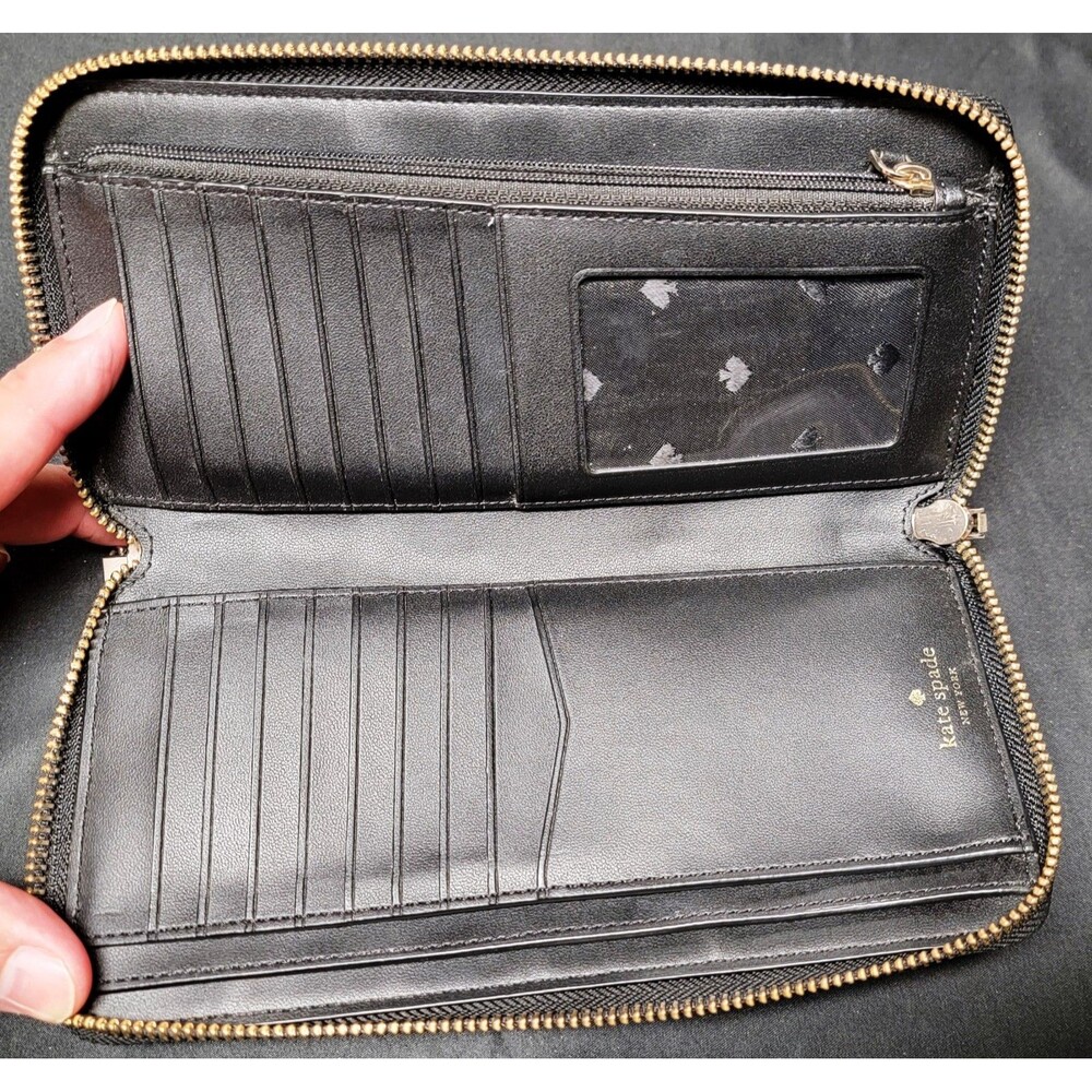 Kate Spade Madison Leather Large Slim Bifold Wallet Warm Beige/Black - Picture 3 of 13